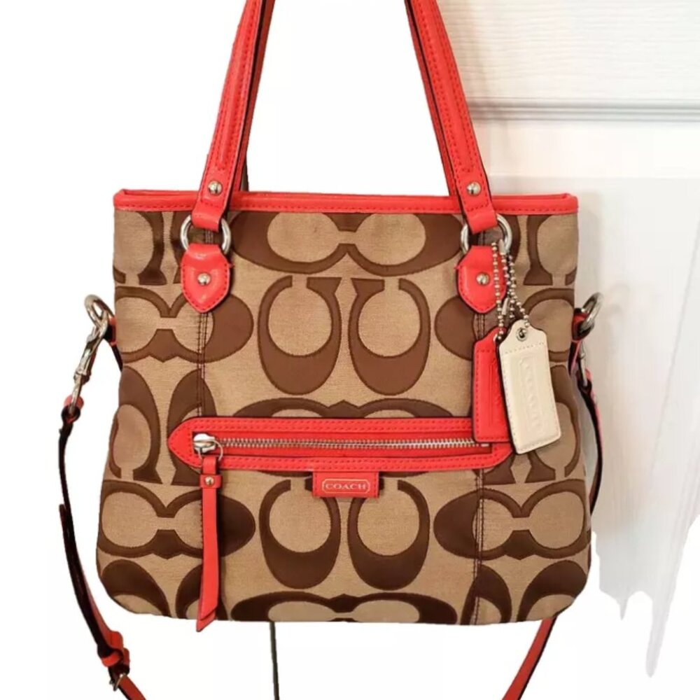 Coach Daisy Outline Signature Mia Crossbody Beige/ Persimmon F23940